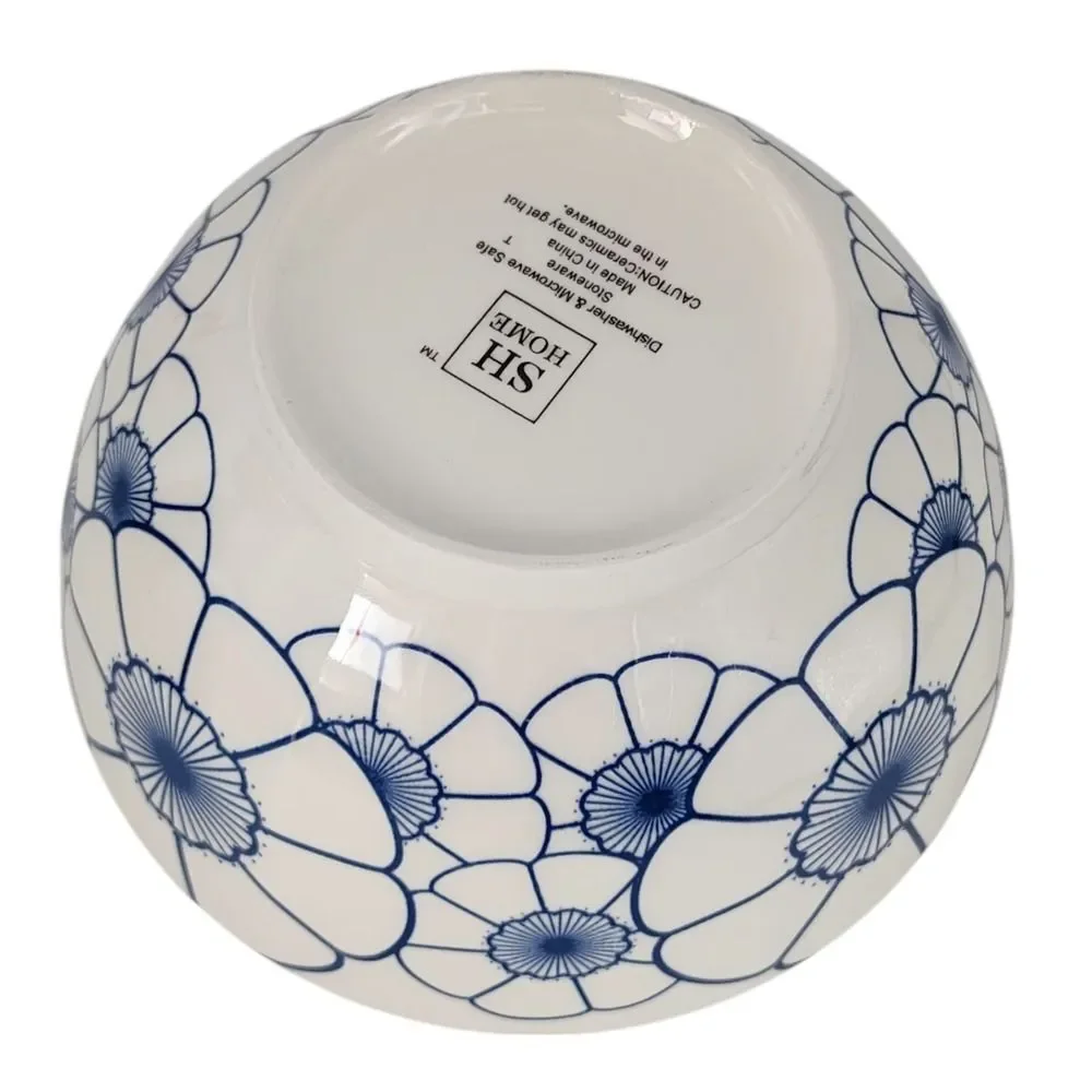 SH Home Blue Lotus Ceramic Ramen Noodle Bowl 54oz With Chopsticks And Spoon‎ 4pc